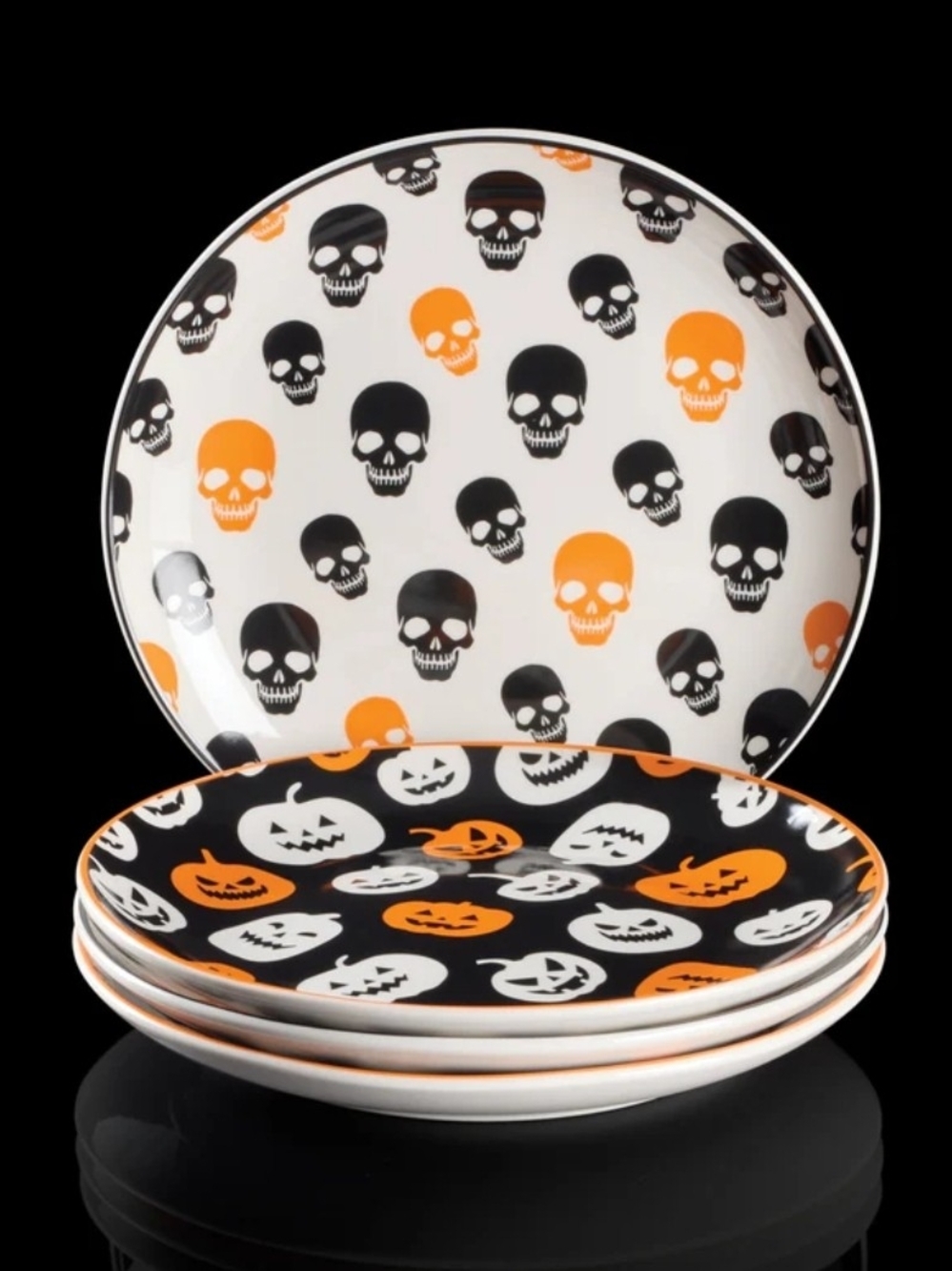 Oneida Vintro Halloween Accent Plates Black Orange White Set Of 2 Skull ONLY